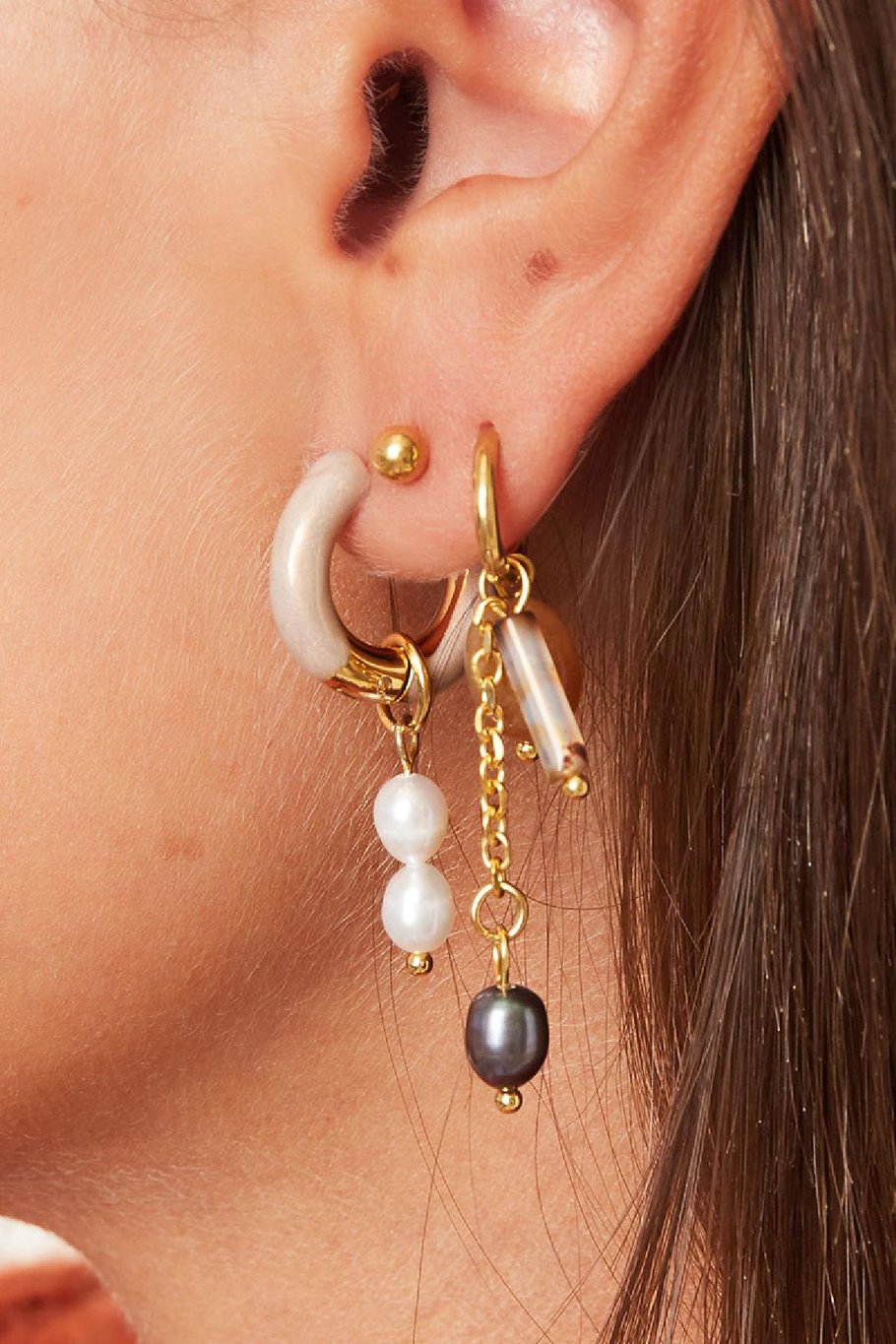 Earrings with Colored Charm Large Beige Stainless Steel Picture3